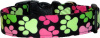 Pink Lime Paws on Black Handmade Dog Collar